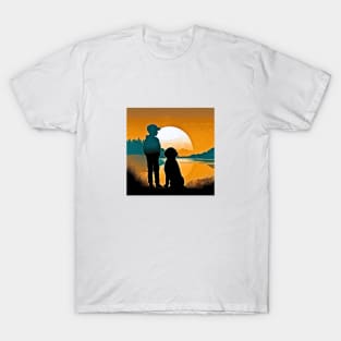 Boy and Dog Vintage Sunset T-Shirt